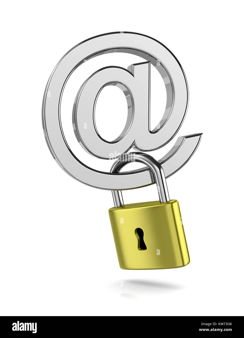 Email Chrome Sign with a Closed Padlock Isolated on White Background 3D Illustration Stock Photo