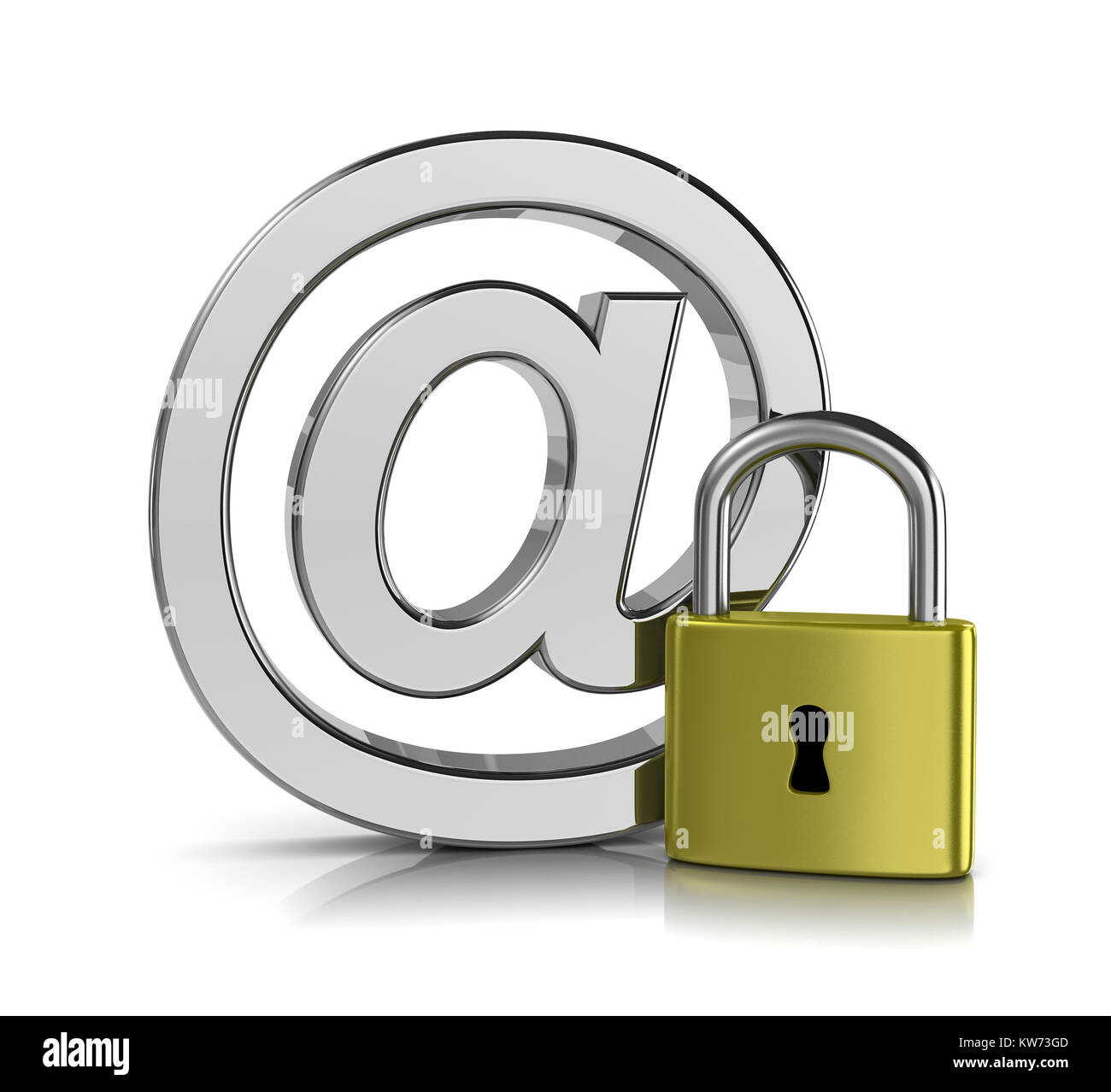 Email Chrome Sign with a Closed Padlock on White Background 3D Illustration Stock Photo