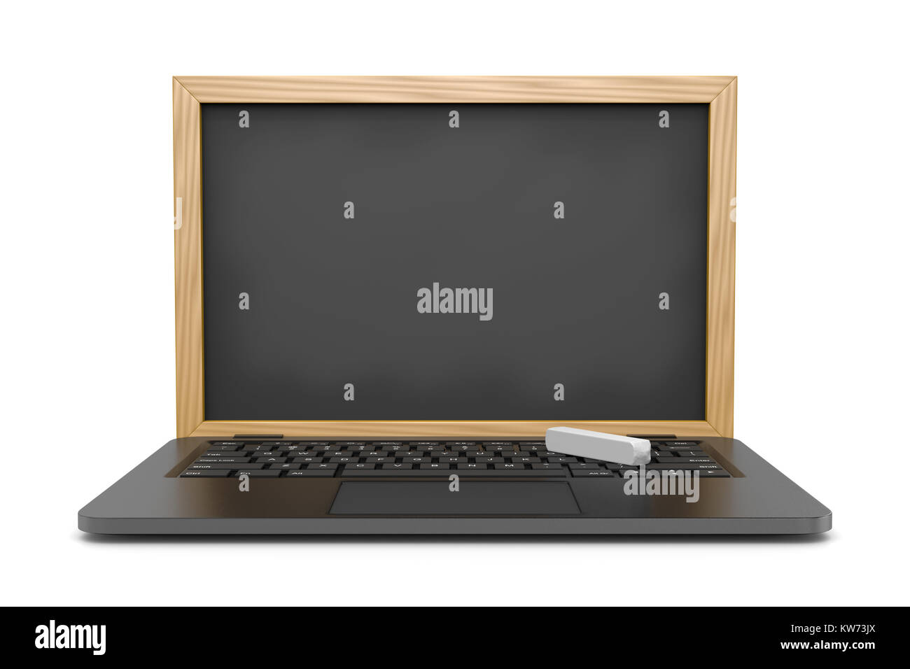 Laptop Computer with a Blank Blackboard Instead of the Display 3D Illustration on White, E-learning Concept Stock Photo