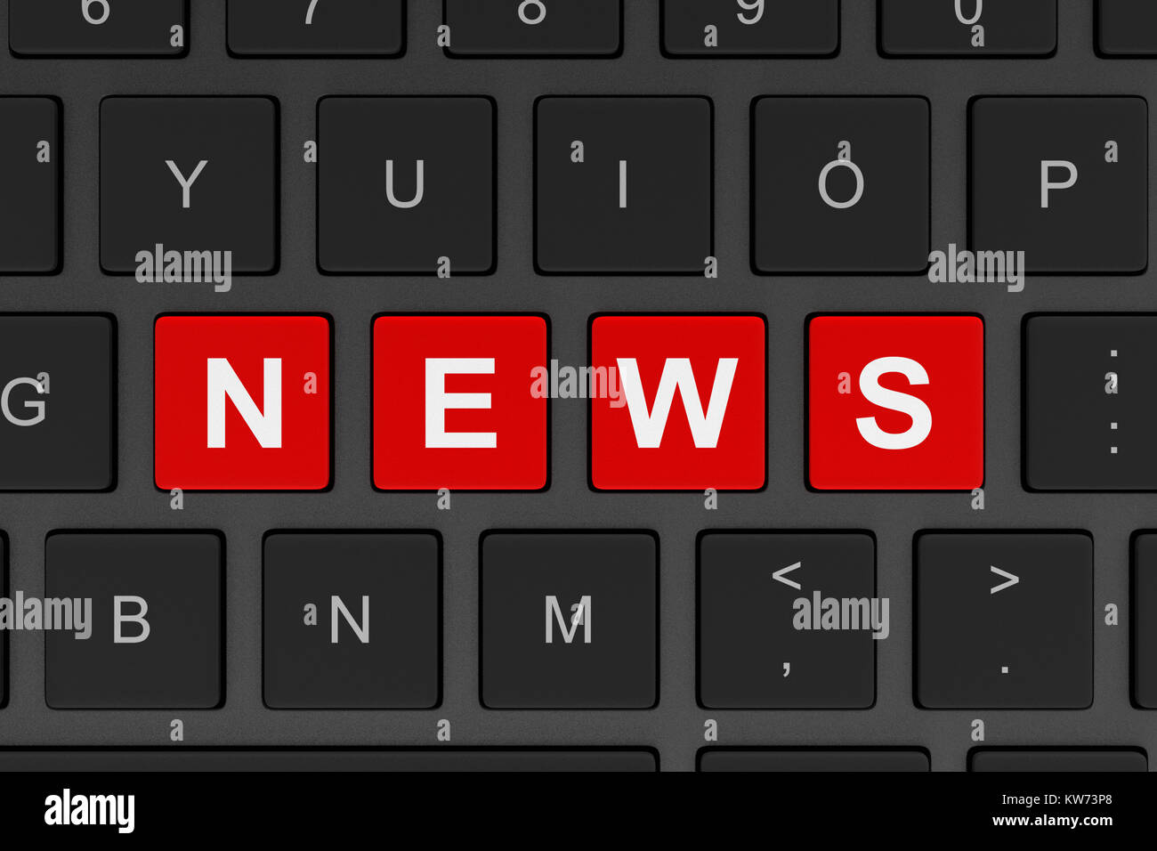 Black Computer Keyboard with Red News Text Word on Keys 3D Illustration Stock Photo