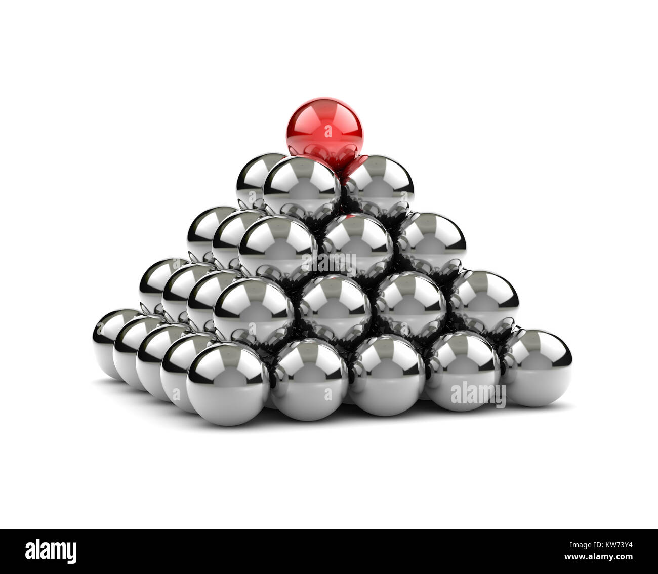 Pyramid of Metallic Balls with One Red on Top on White Background 3D Illustration Stock Photo