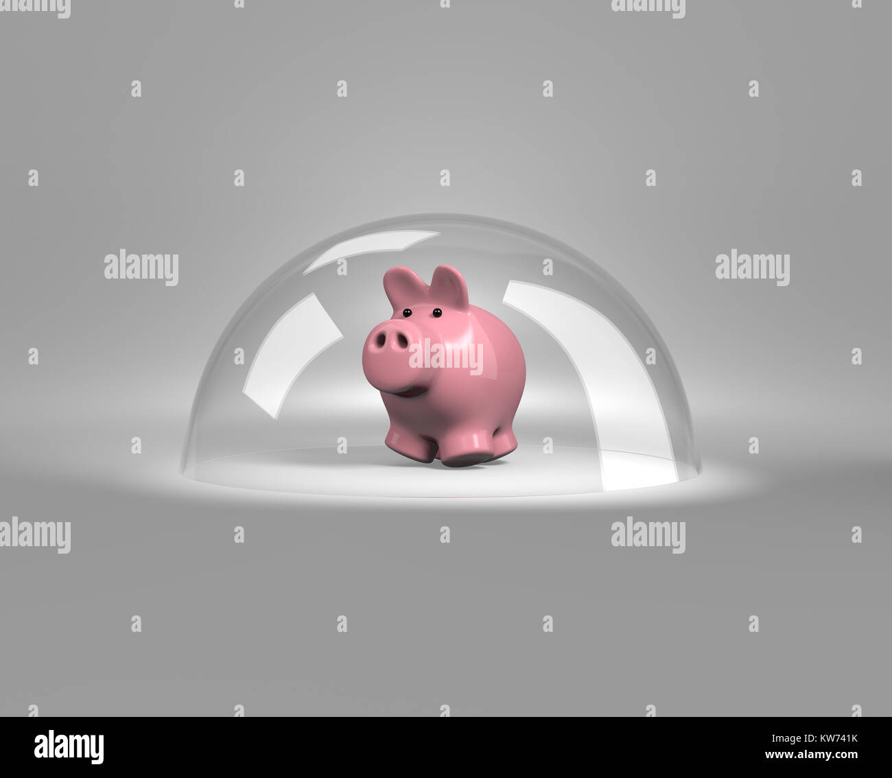Piggybank under a Glass Shield 3D Rendering, Savings Protection Concept Stock Photo