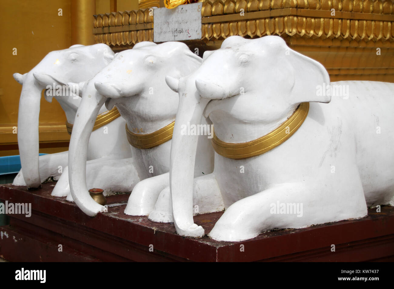 Three white elephants near Shwe Dagon pagoda in Yangon, Myanmar Stock Photo