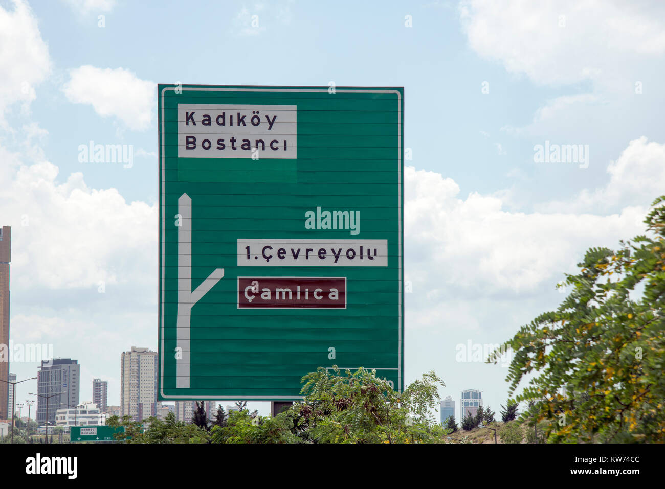 Direction signs on the Anatolian Highway in Istanbul province,Turkey. Stock Photo