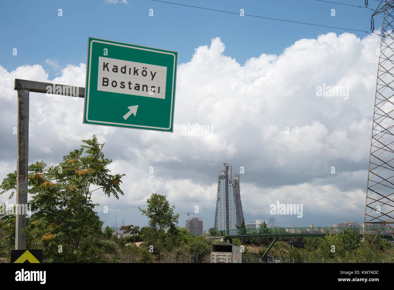 Direction signs on the Anatolian Highway in Istanbul province,Turkey. Stock Photo