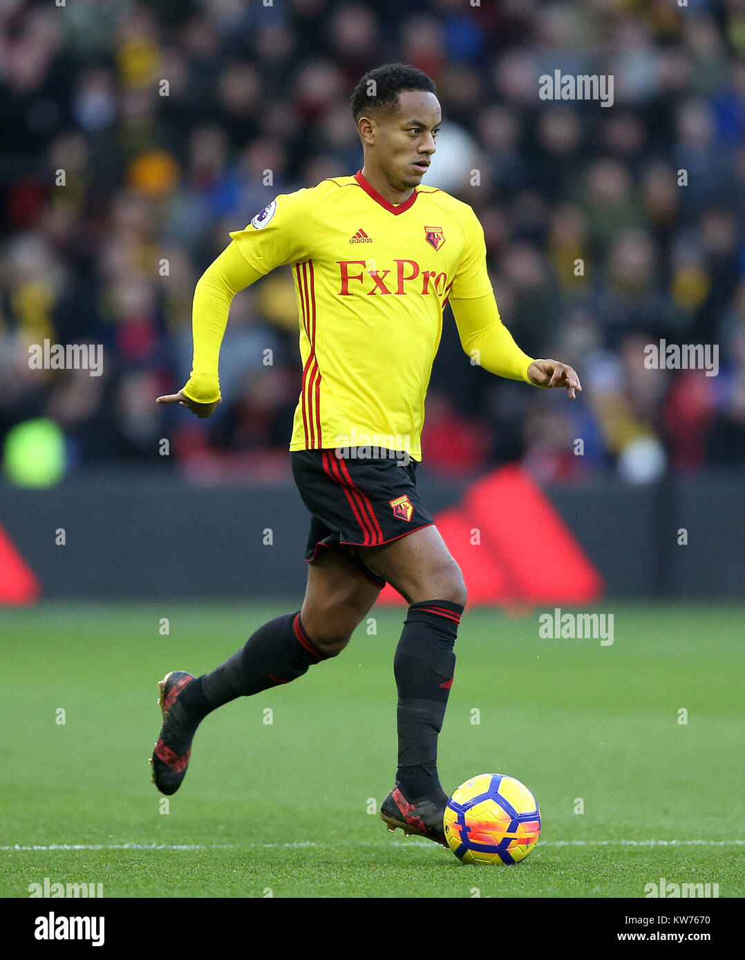 Watford's Andre Carrillo during the Premier League match at Vicarage Road, London. PRESS ASSOCIATION Photo. Picture date: Saturday December 30, 2017 Stock Photo