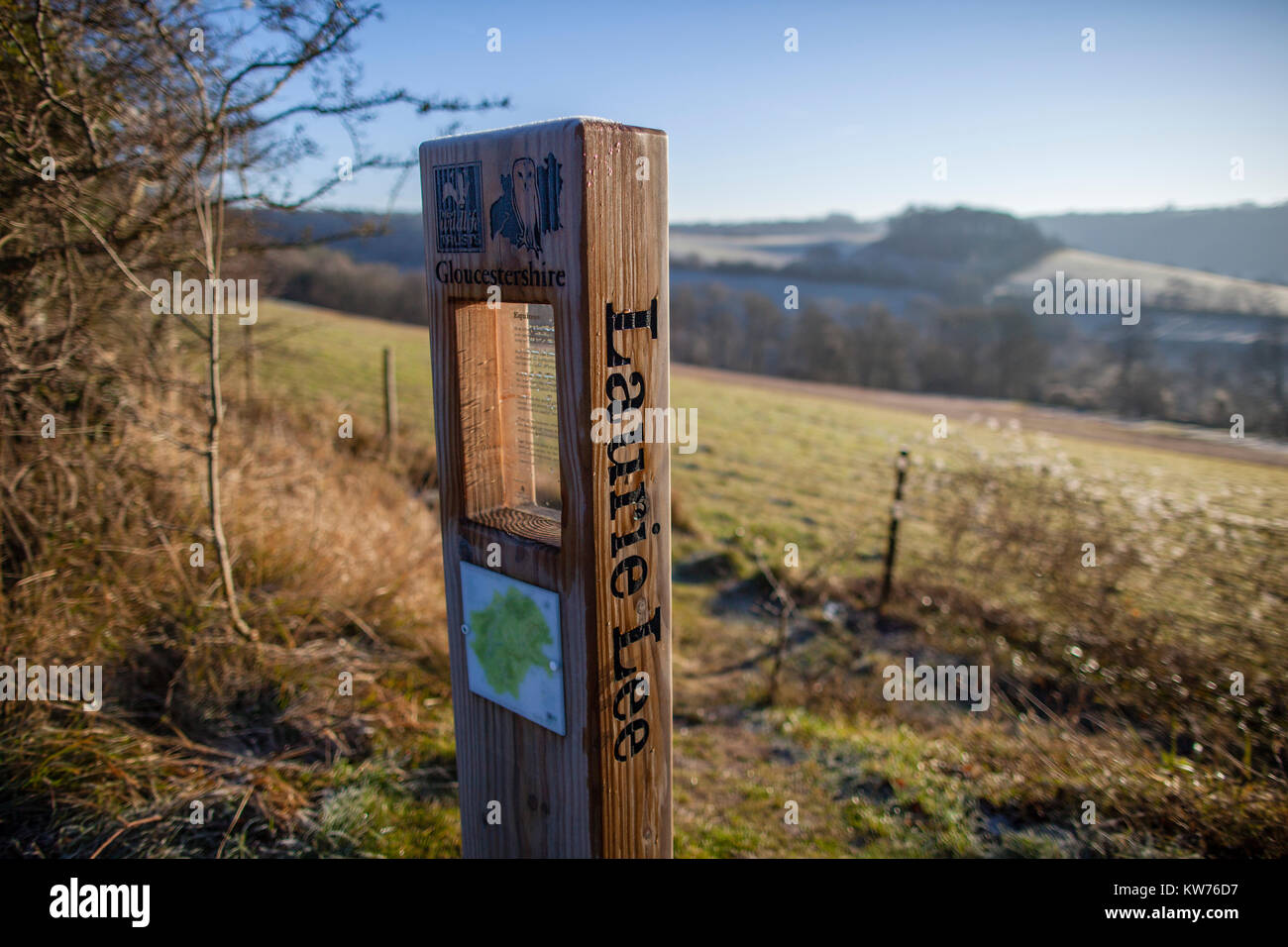 Laurie Lee Way poetry post at Bulls Cross, Stroud, Gloucestershire. Stock Photo