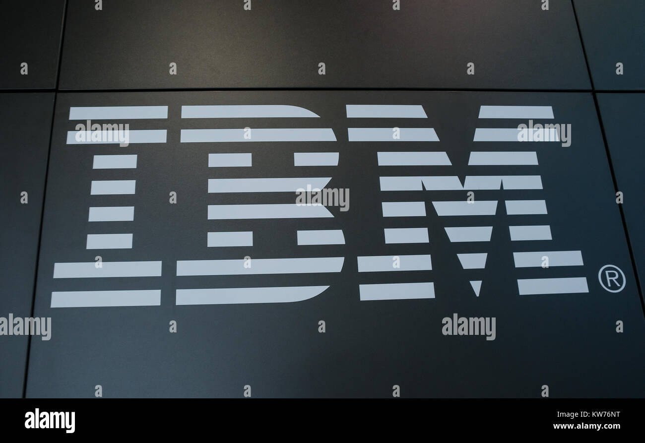 IBM logo. IBM is an American multinational technology and consulting corporation. IBM has 12 research laboratories worldwide. Stock Photo