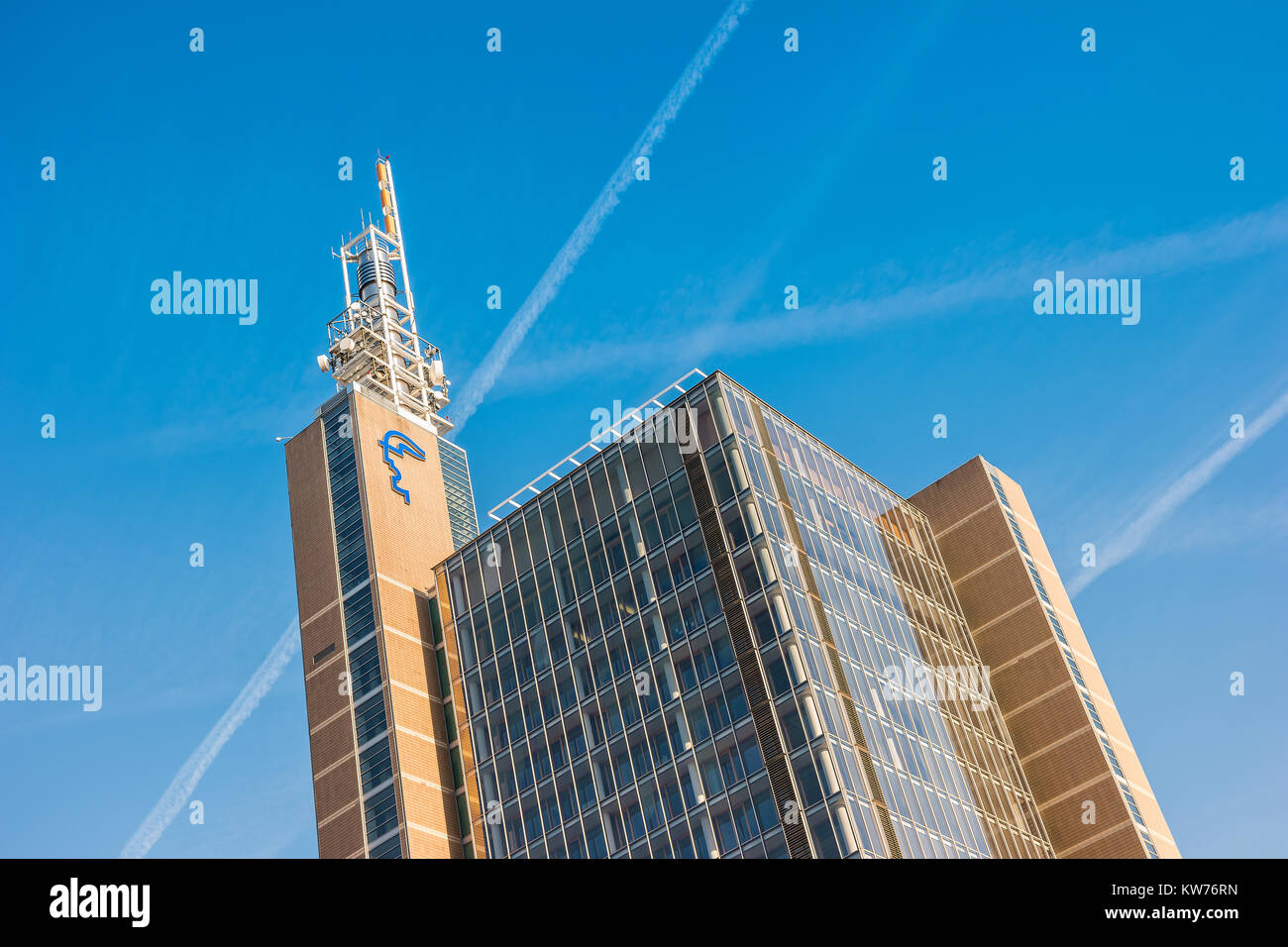 Hannover Messe Tower building with the logo of Deutsche Messe AG on top