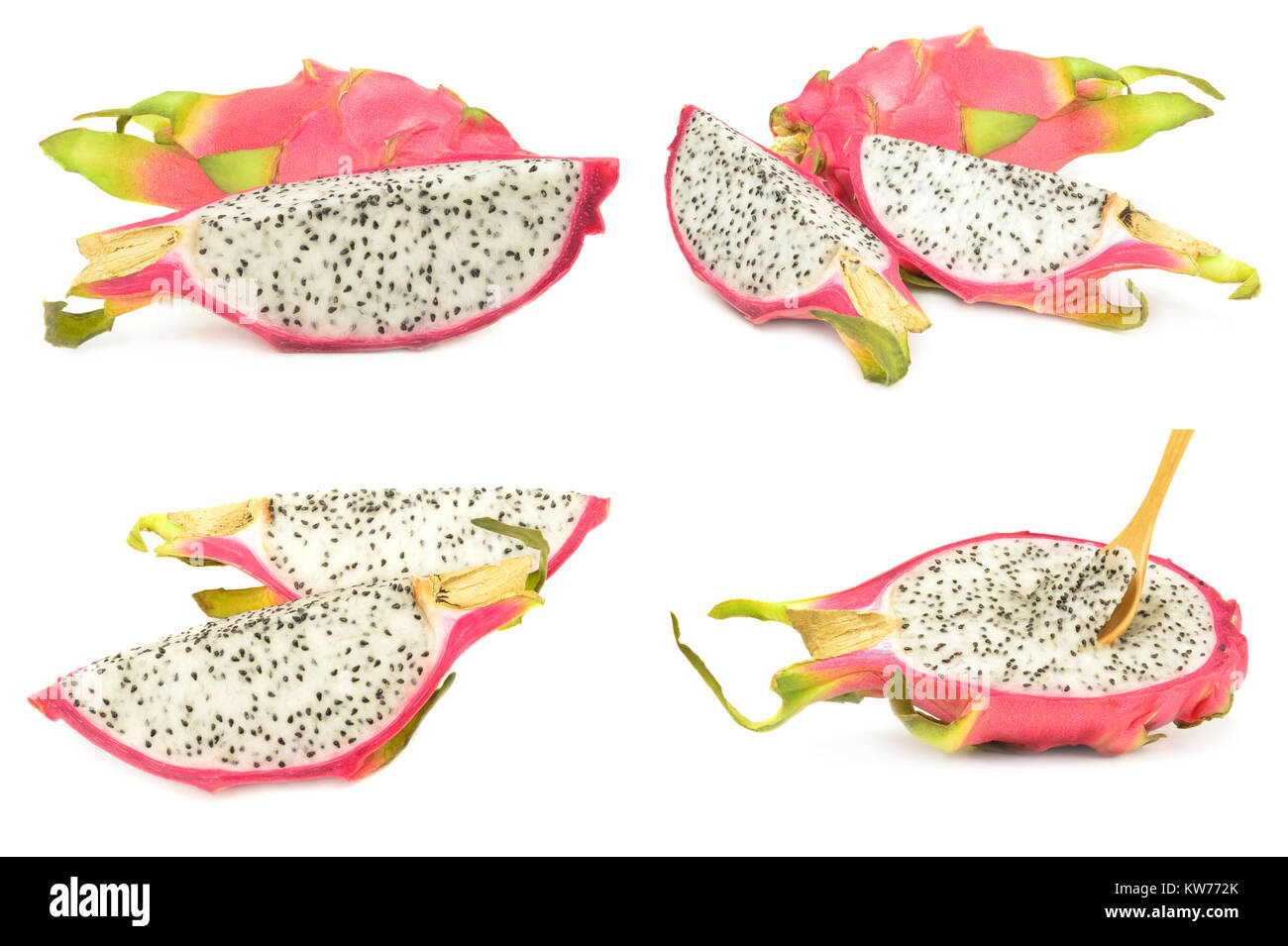 Collage of dragon fruit isolated on a white background with clipping path Stock Photo