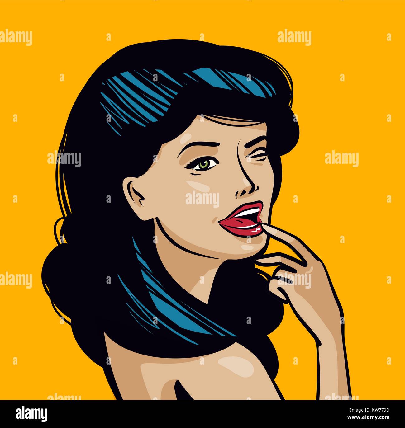 Portrait of beautiful young woman. Pin-up concept. Vintage pop art comics, cartoon vector illustration Stock Vector