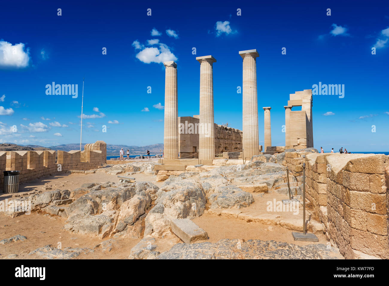 Doric temple of Athena Lindia on Acropolis of Lindos (Rhodes, Greece) Stock Photo