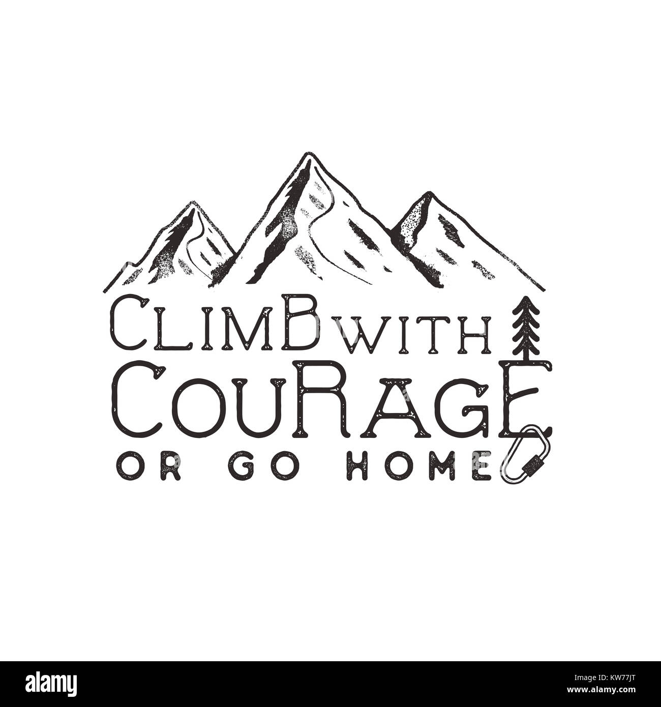 Climbing vintage label design. Hand drawn badge with mountain, climb