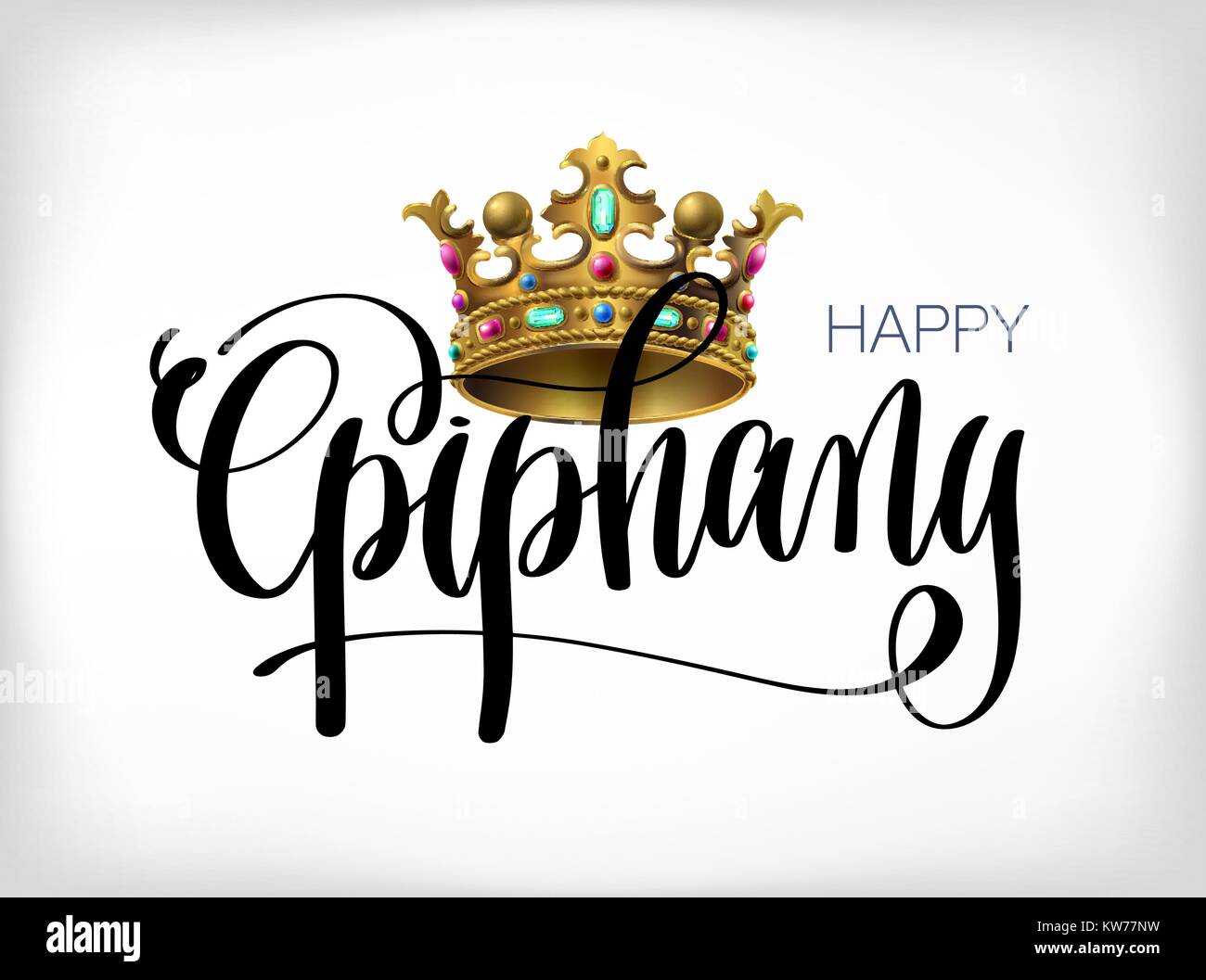 happy epiphany - hand lettering text with kings crown Stock Vector