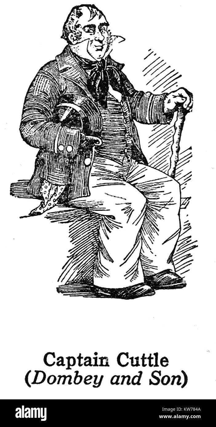 Charles  Dickens 1812 to 1870 - Dickens characters -1930's illustration - Captain Cuttle  from 'Dombey and Son' Stock Photo