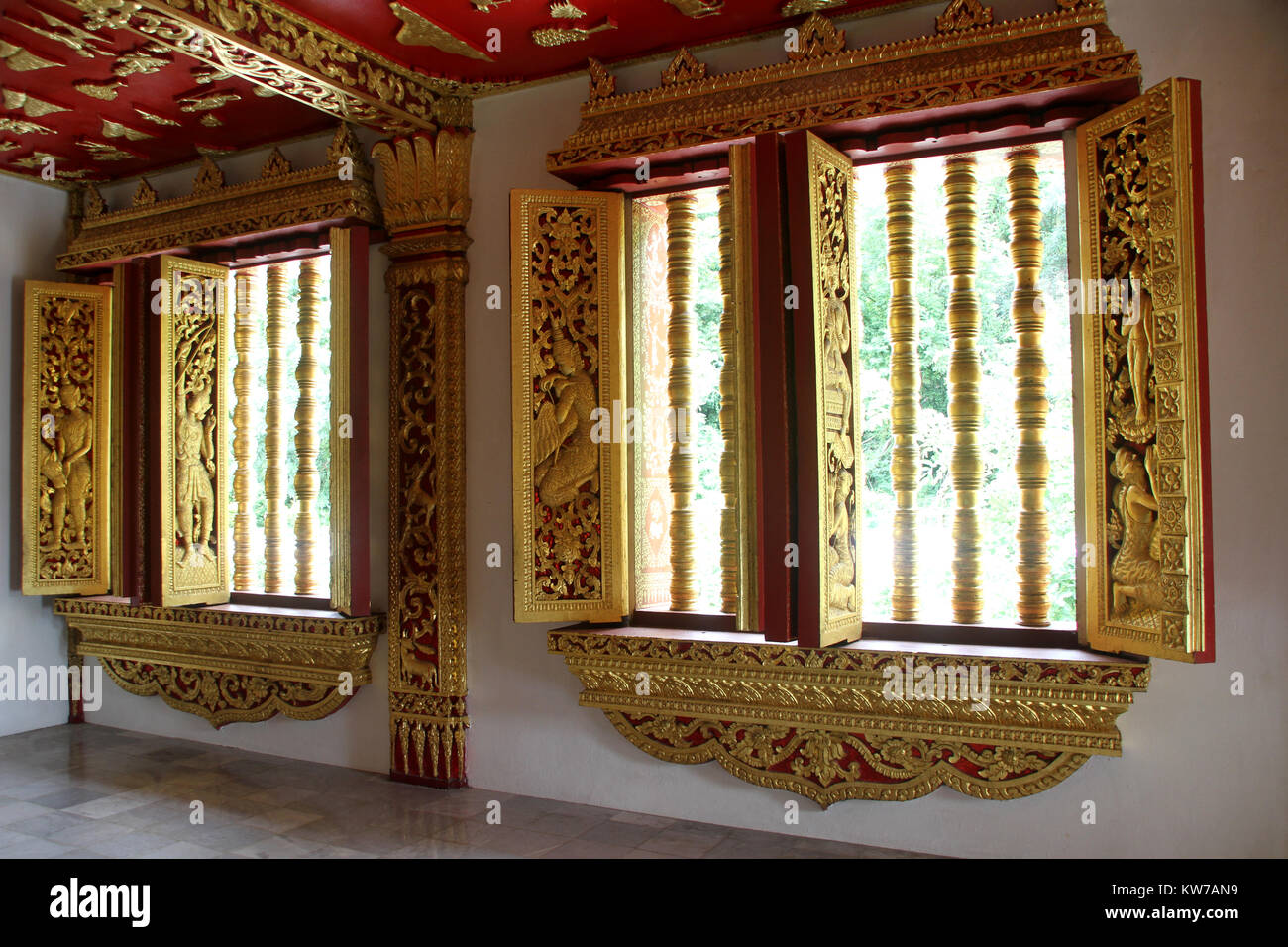 Inside buddhist temple near royal palace in Luang Prabang, Laos Stock Photo