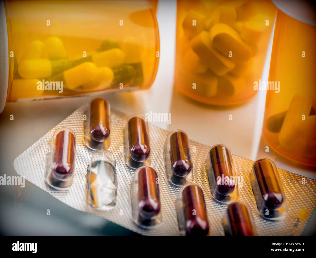 Boats of medicine amber transparent, conceptual image Stock Photo