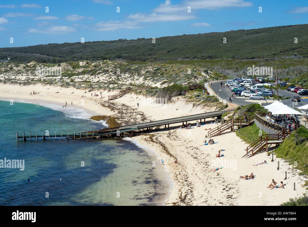 Wooden jetty and boat ramp at Gnarabup Beach, Margaret River, Western