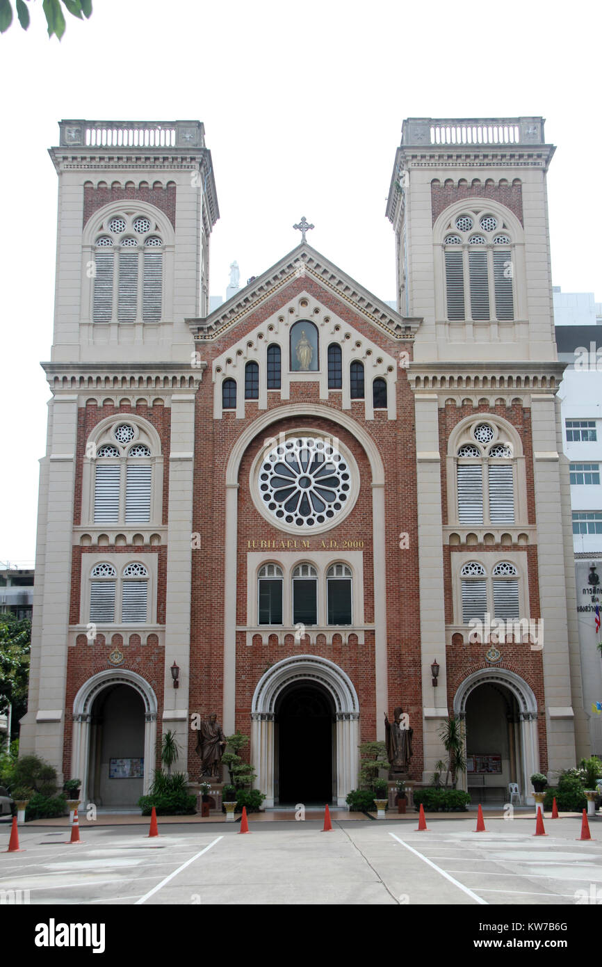 Square and facade of Assumption Cathedral in Bangkok, Thailand Stock Photo