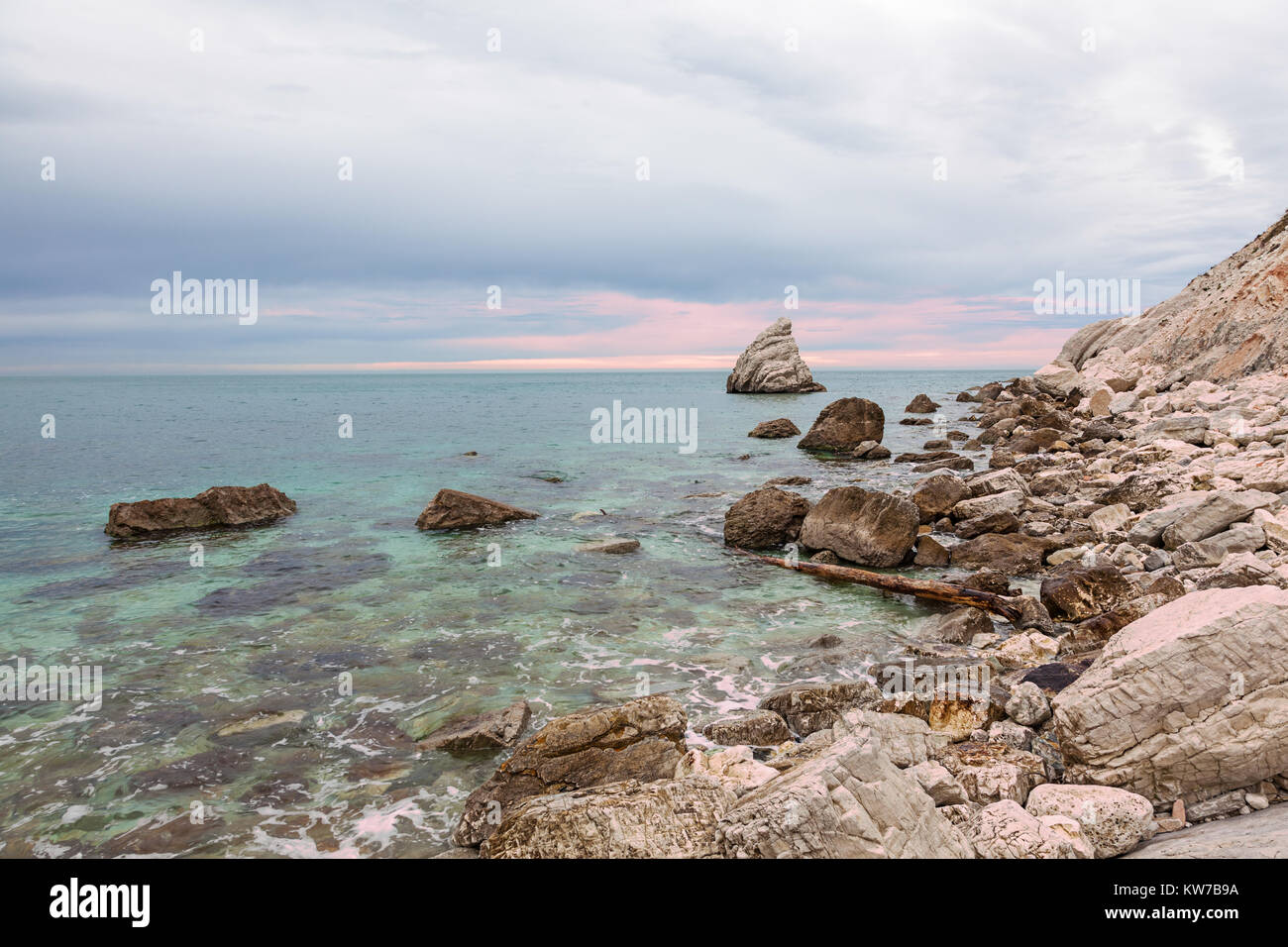 La Vela cliff in Portonovo beach, Conero Riviera, Ancona, Italy Stock Photo