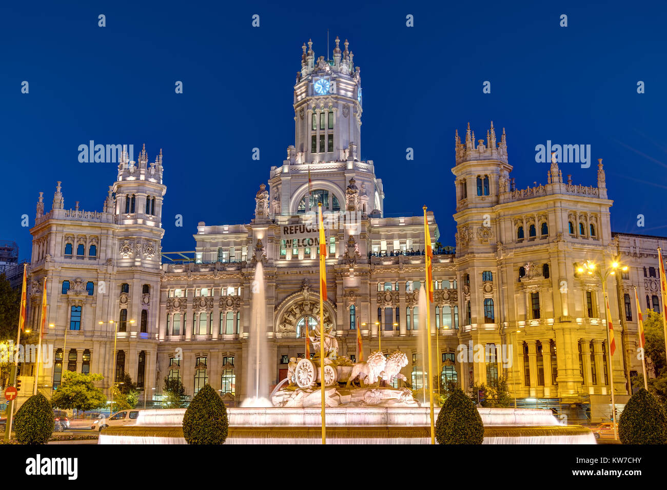 Plaza de Cibeles in Madrid with the Palace of Communication at night Stock Photo