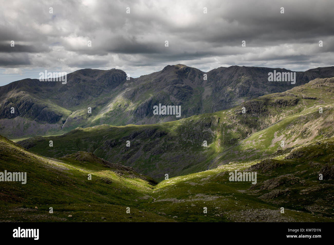 Langdale; Crinkle Crags; Looking to Scarfell Pike; Lake District; UK Stock Photo