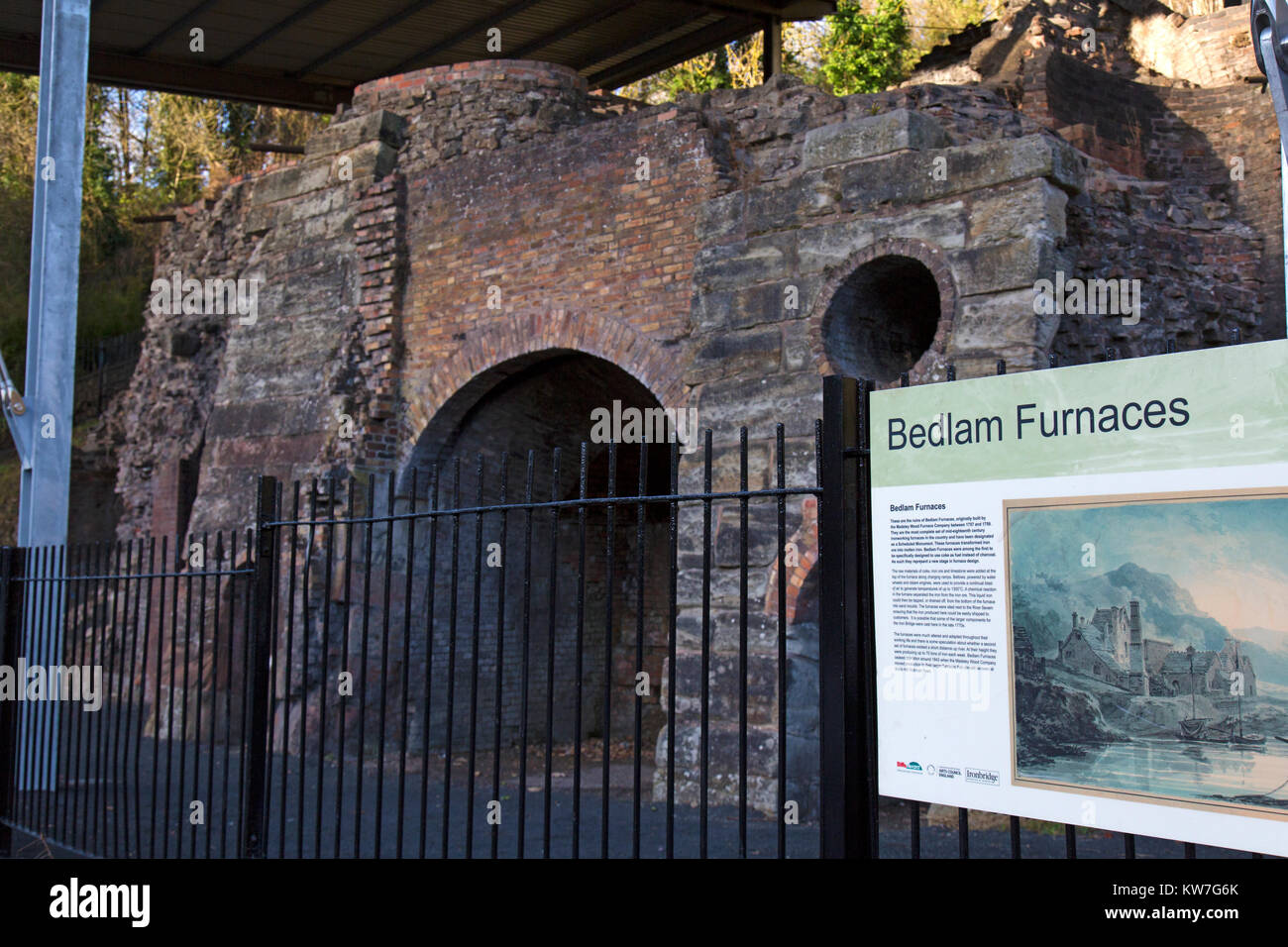 Bedlam Furnaces in the Ironbridge Gorge World Heritage Site in Shropshire, England, birthplace of the Industrial Revolution. Stock Photo