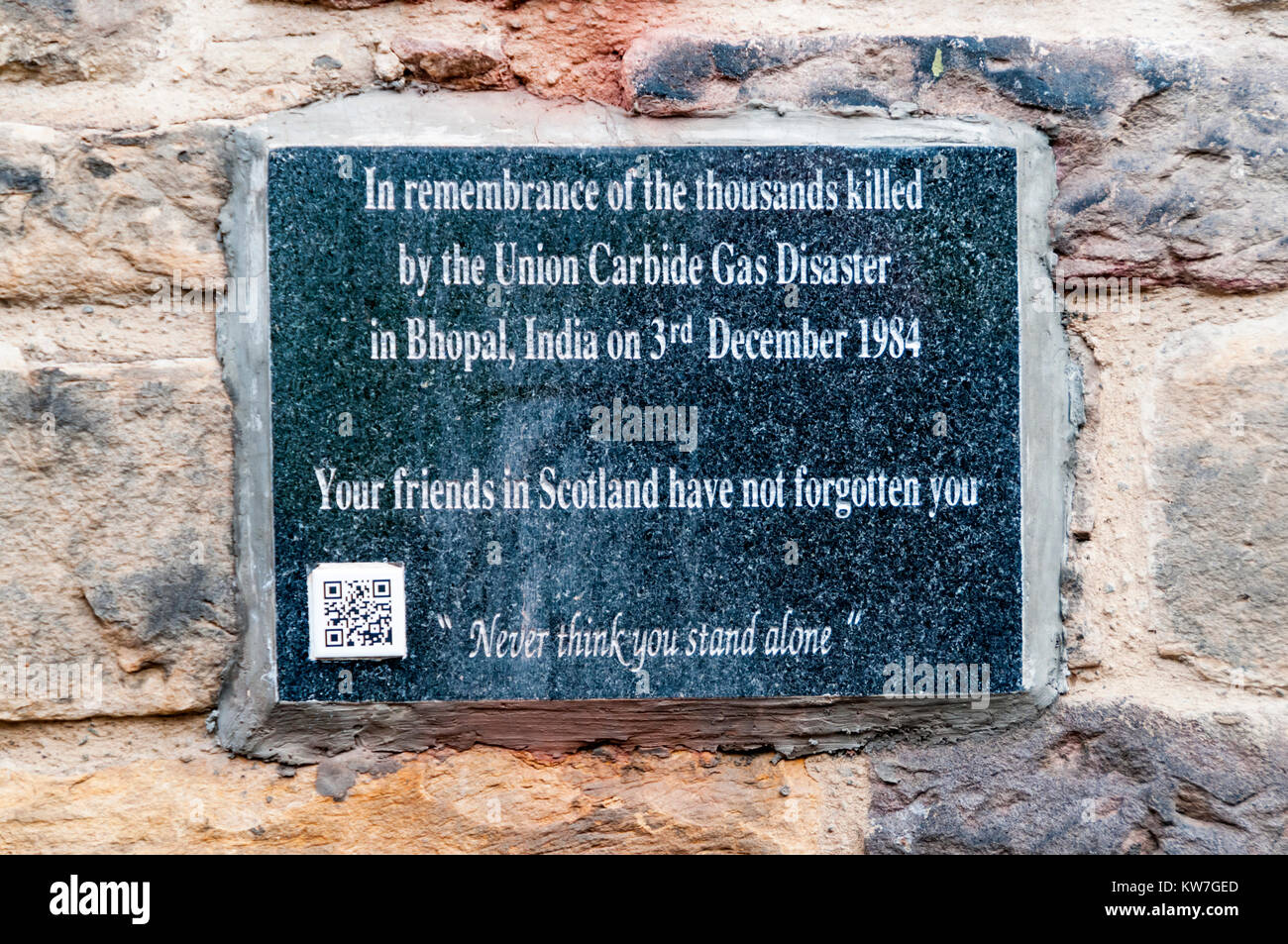 Edinburgh memorial to people killed in Union Carbide Gas Disaster at Bhopal, India. Stock Photo