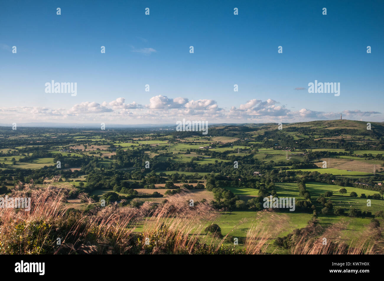 View from the ridge of The Cloud near the Cheshire town of Congleton close to the Peak District on a summer evening, England, UK Stock Photo
