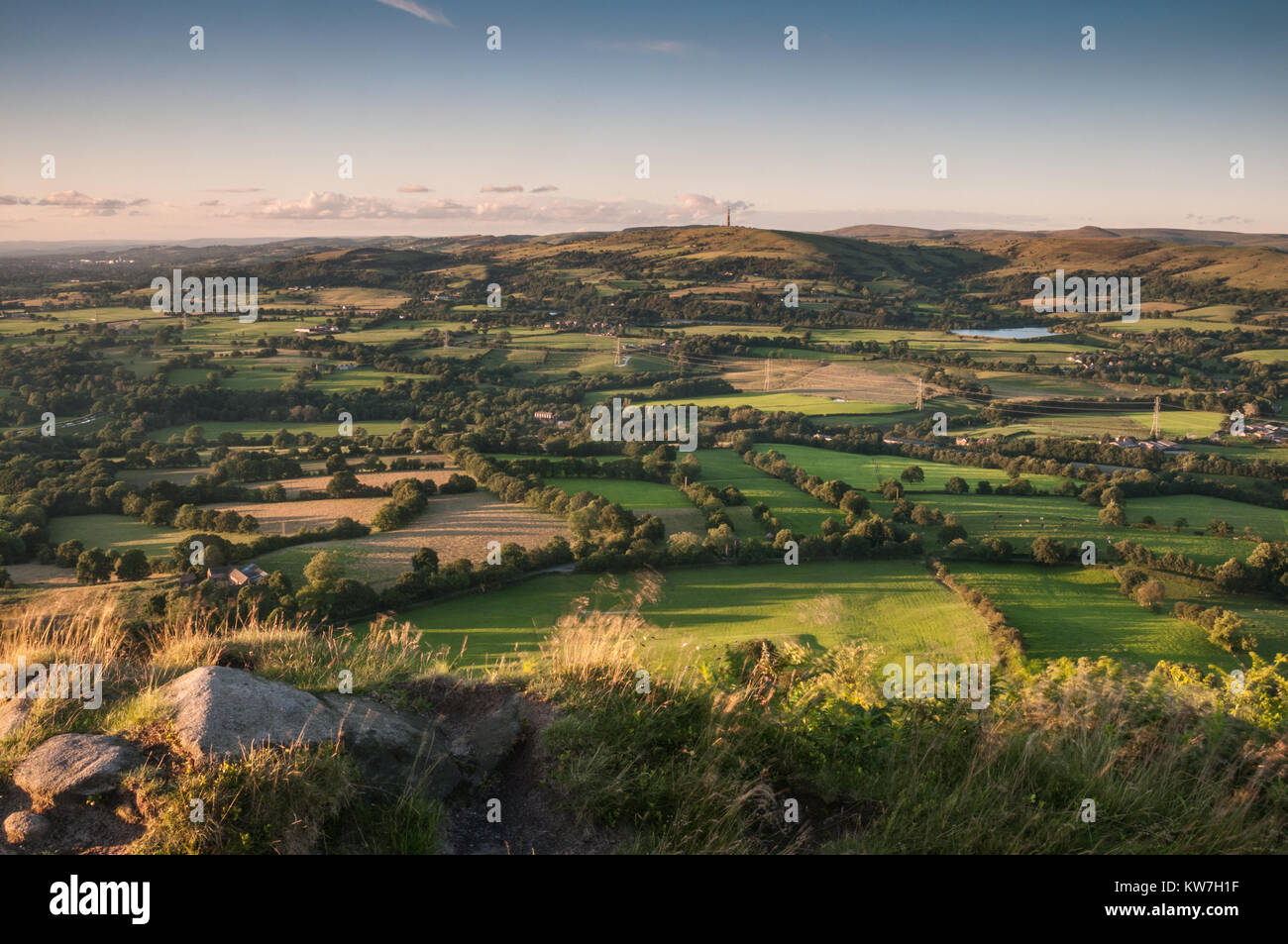View from the ridge of The Cloud near the Cheshire town of Congleton close to the Peak District on a summer evening, England, UK Stock Photo