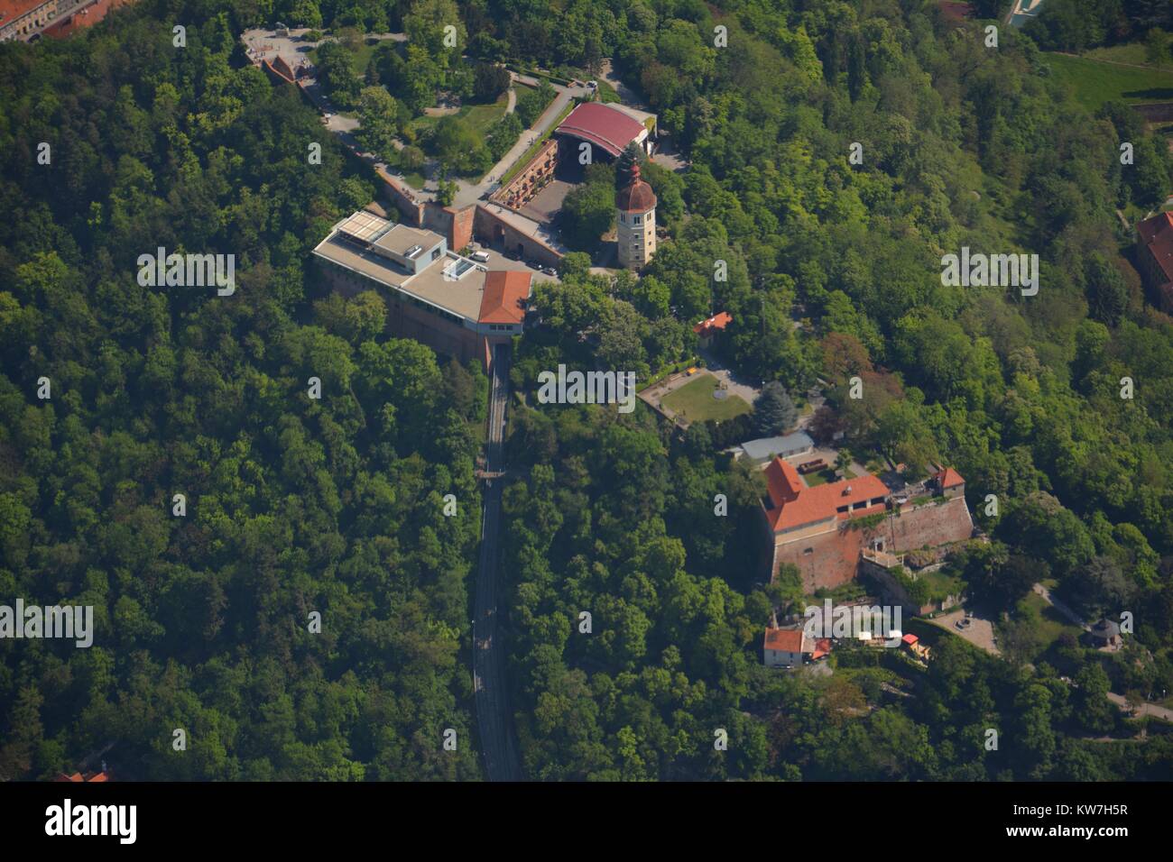 Aerial picture of the Schlossberg in Graz, Austria Stock Photo