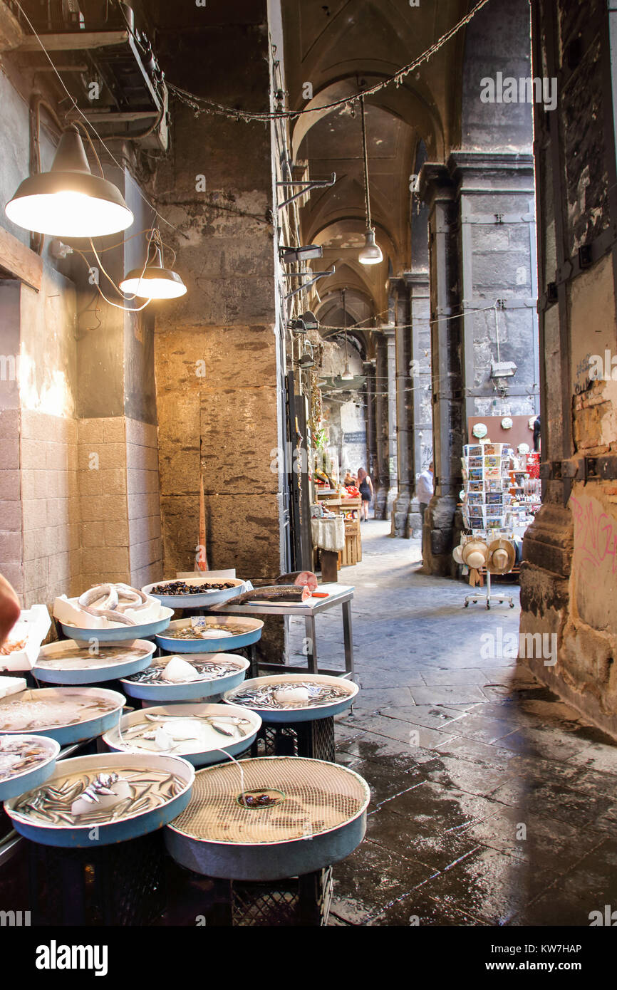 fresh fish market at Via Tribunali, the very historical center of