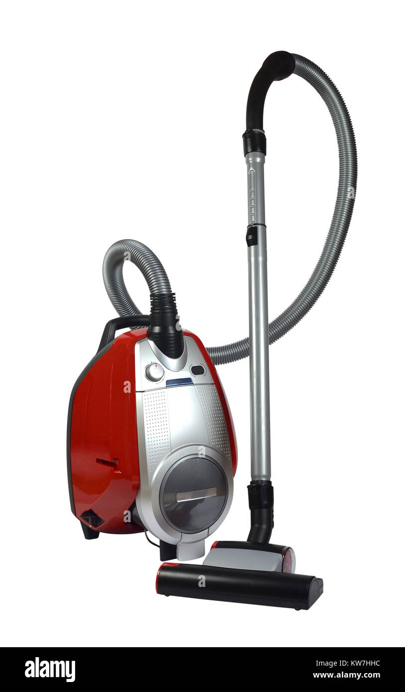 New contemporary red vacuum cleaner on white background Stock Photo