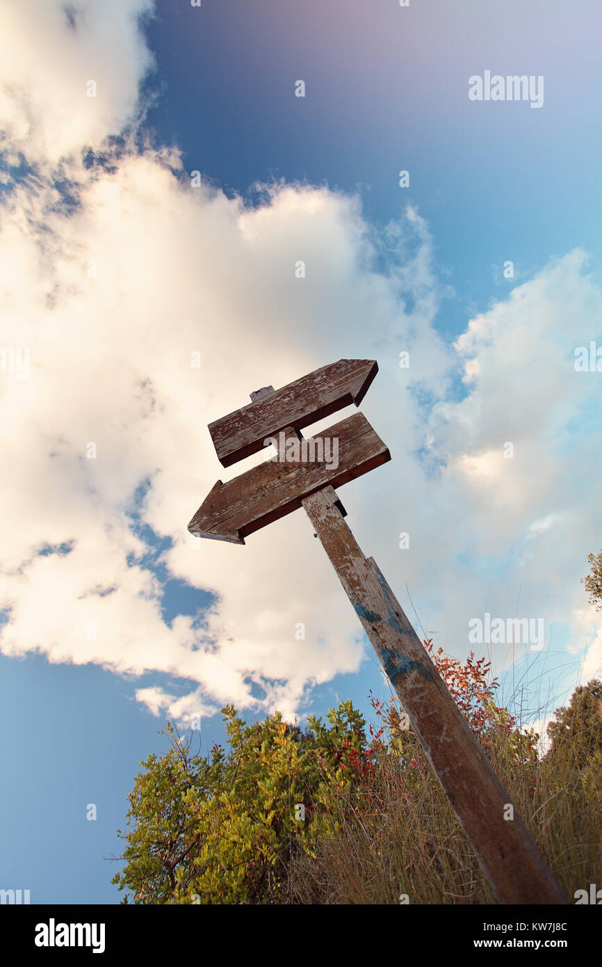 Italian Landscape with Old Wooden Sign Stock Photo