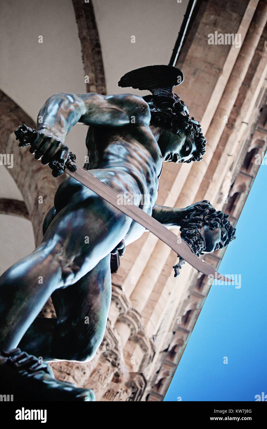 Sculpture of Perseus with the Head of Medusa in Loggia dei Lanzi, Florence, Italy Stock Photo