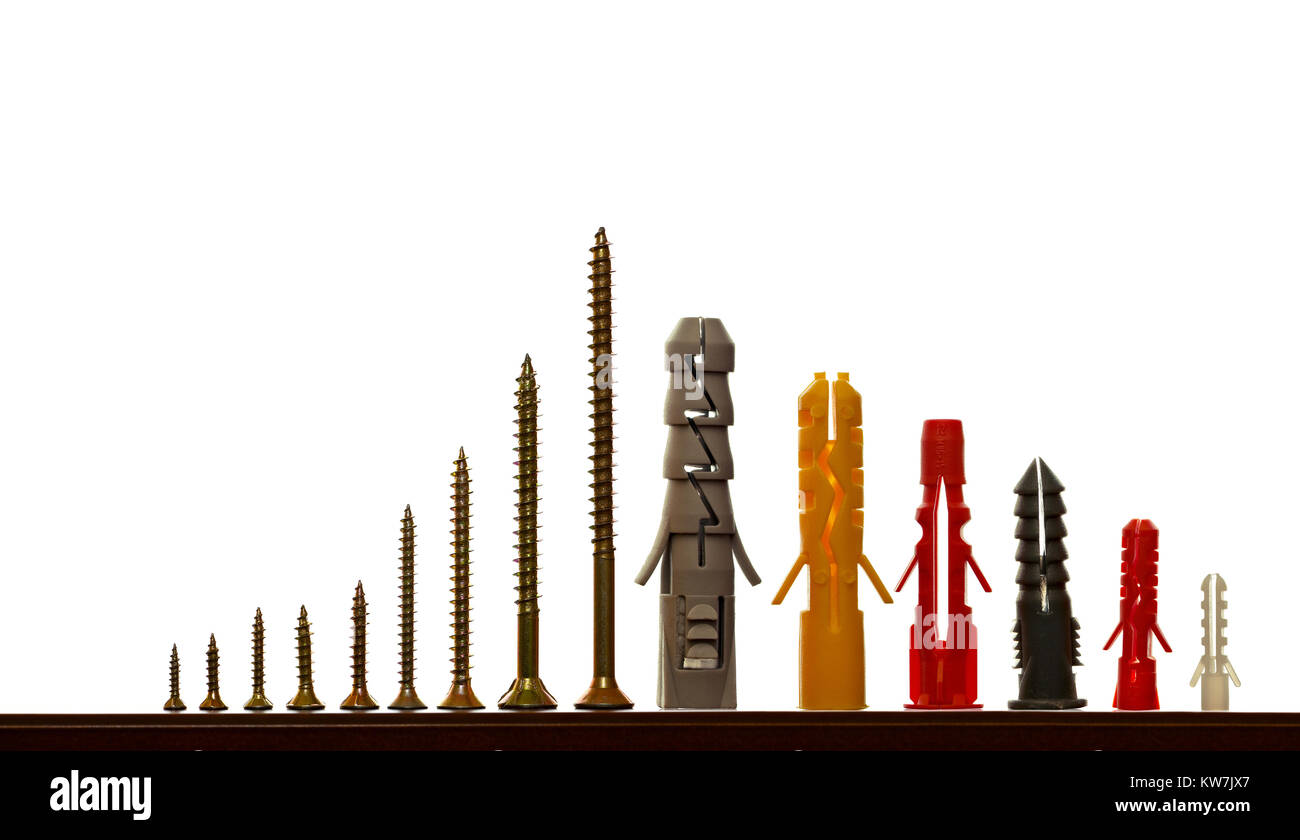 Screws and dowels in different kind and size Stock Photo Alamy