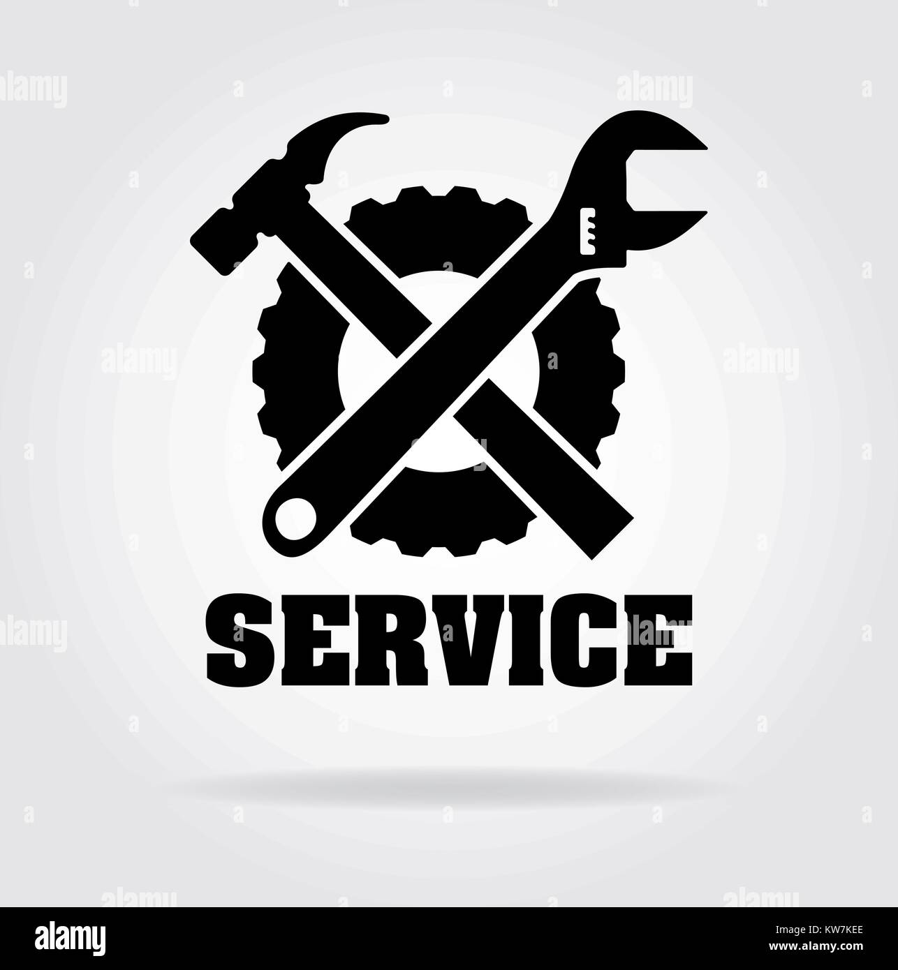 Flat style service icon with image of wrench, hammer and gear and ...