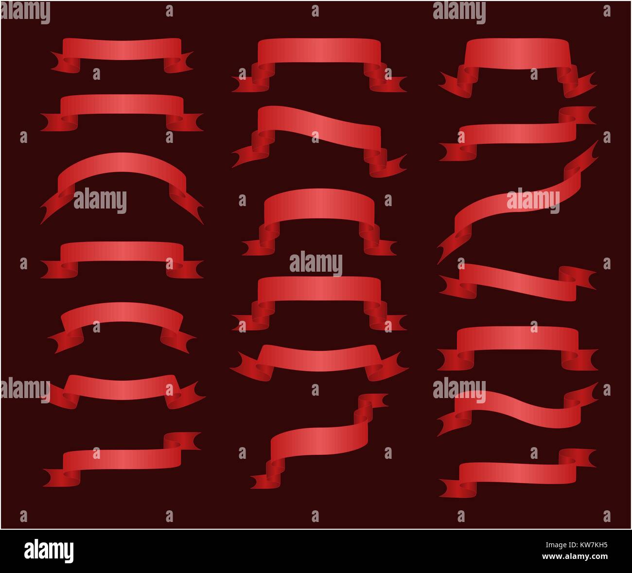 Set of 20 red glossy ribbon banners isolated on black background Stock ...