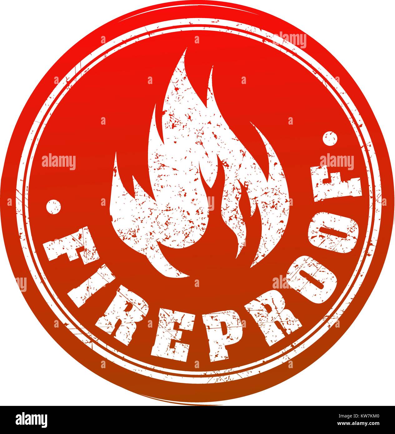 Red grunge rubber stamp with caption FIREPROOF and blazing fire Stock Vector