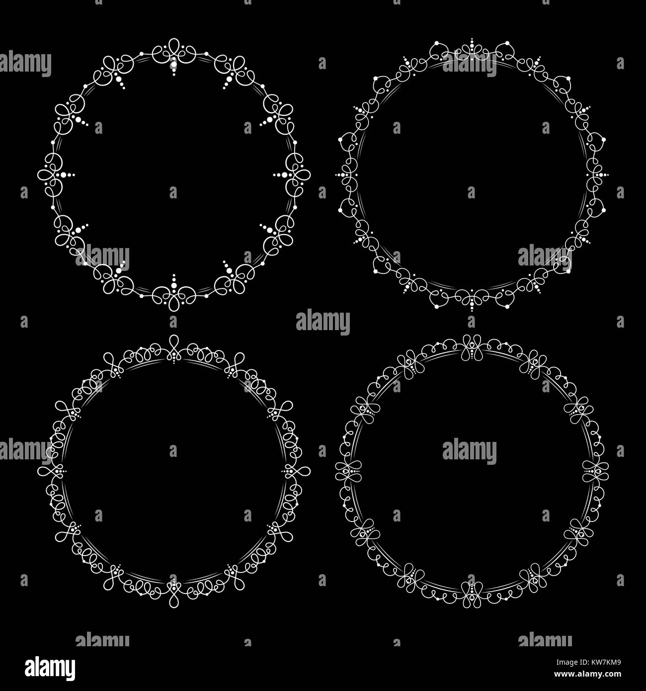 Set of 4 round elegant decorative vector frames on a black background ...