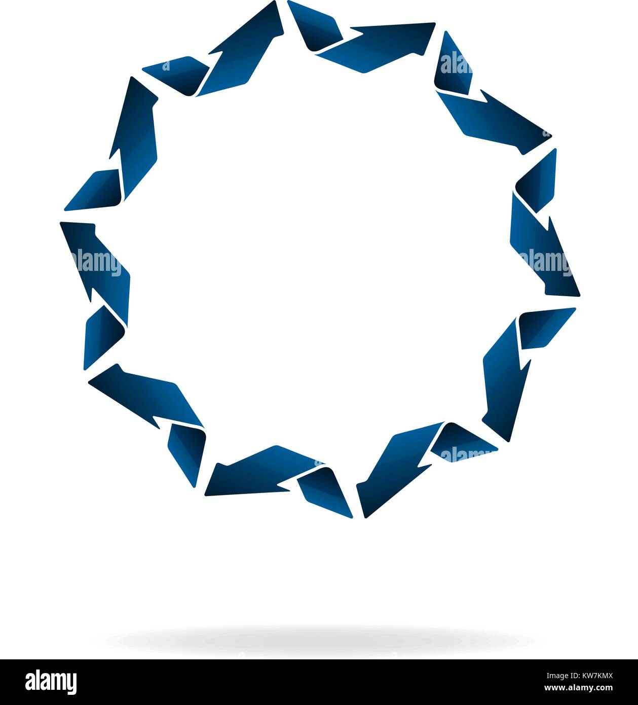 Unusual round blue 3D arrows frame in flat style icon with shadow Stock ...