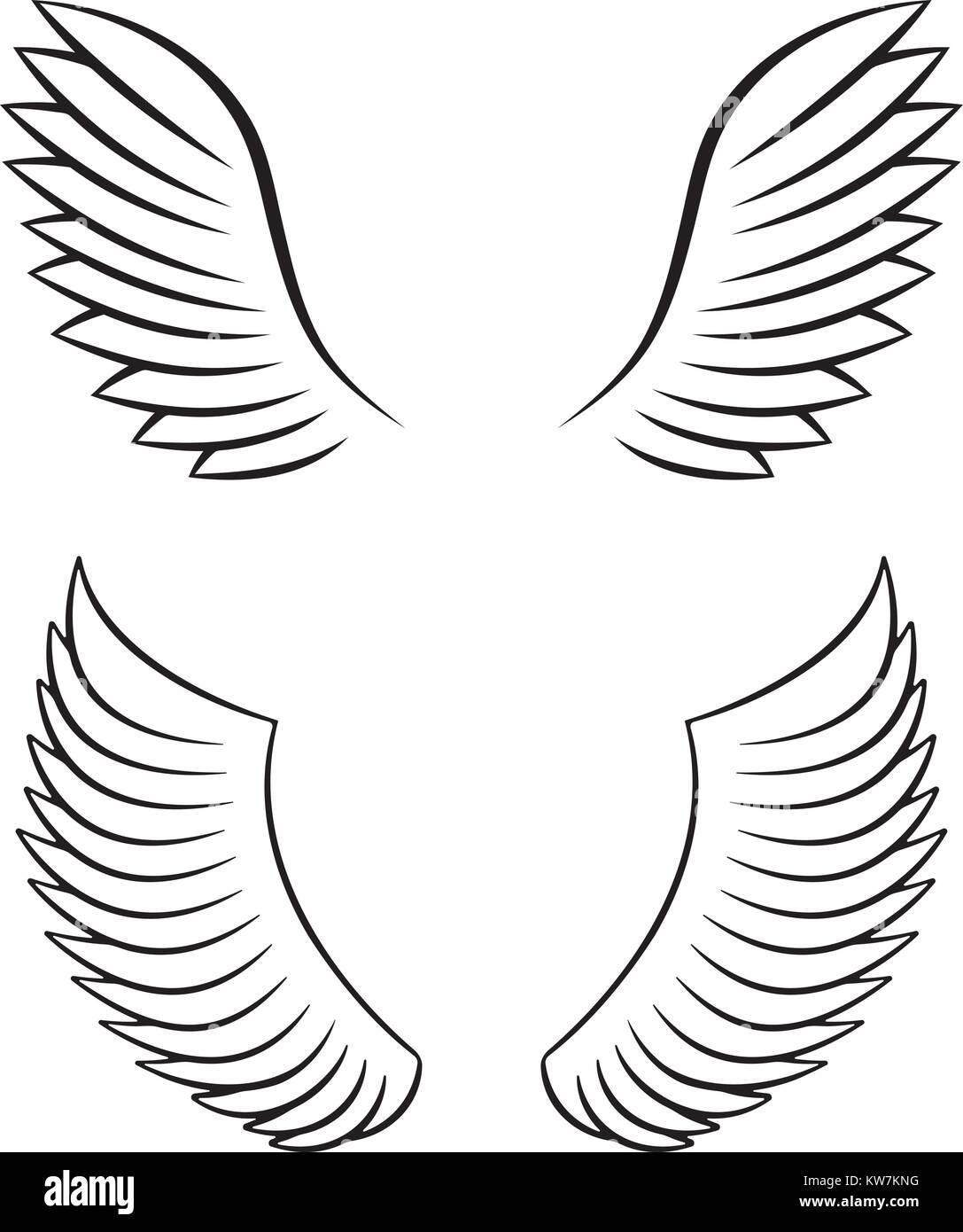 Two pair of outlined stroke black vector wings Stock Vector Image & Art ...