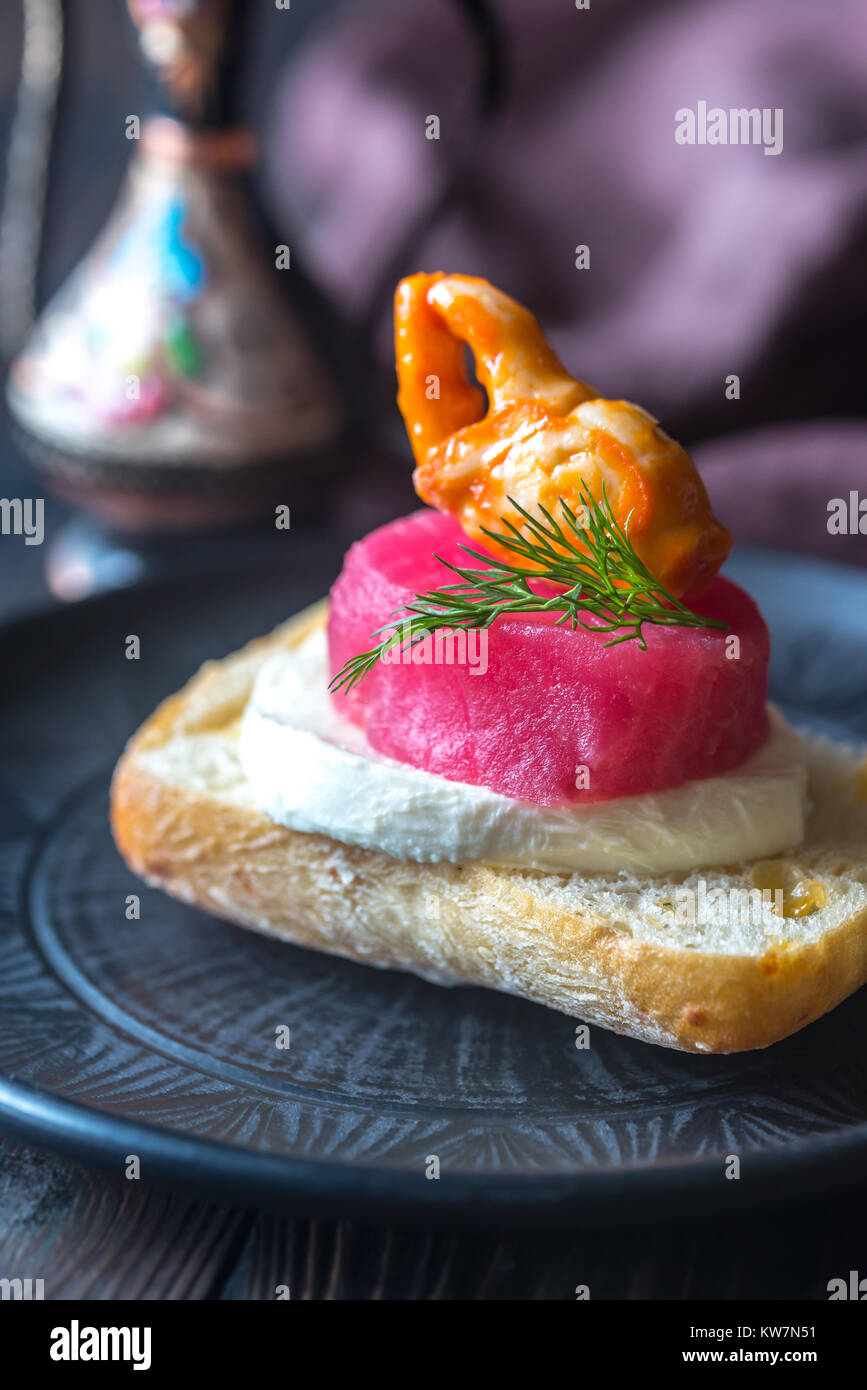 Sandwich with tuna, crab claw and mozzarella Stock Photo Alamy