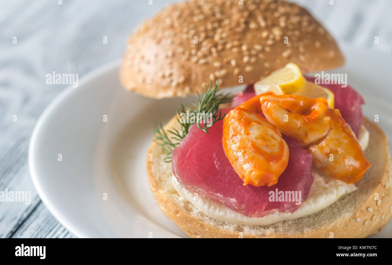 Sandwich with tuna, crab claw and mozzarella Stock Photo Alamy
