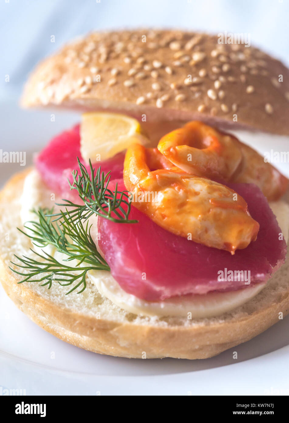 Sandwich with tuna, crab claw and mozzarella Stock Photo Alamy