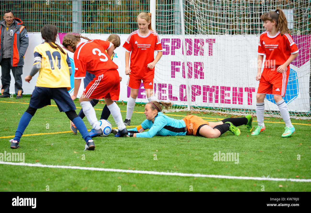 Girl goalkeeper doing her work. Football Girls Ukraine Cup «EmPower