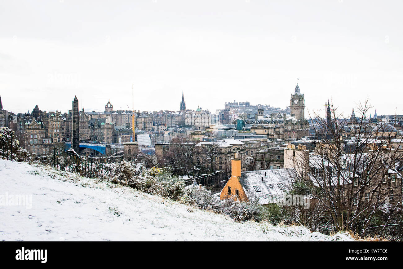 Edinburgh in the Snow, Snowing, Scotland Stock Photo