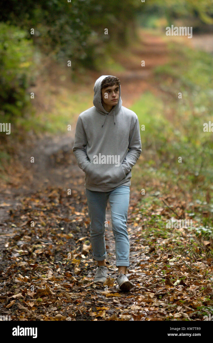 Someone Outside A young adult male walking alone outside on an autumn day Stock Photo ...
