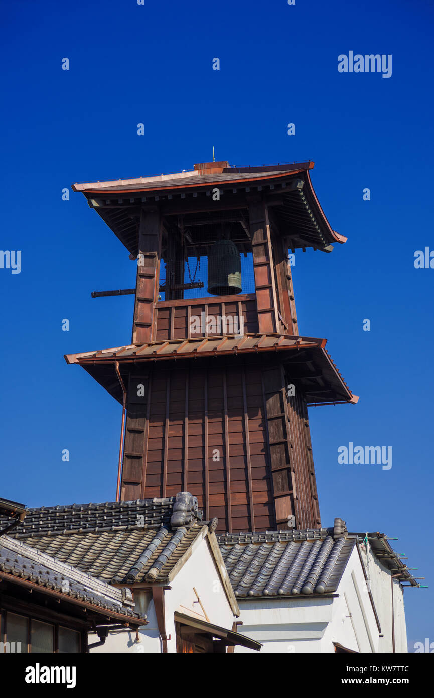 The Bell of Time, Kawagoe old bell tower now symbol of the city and tourist attraction, erected in 1894 in the 17th century original design Stock Photo