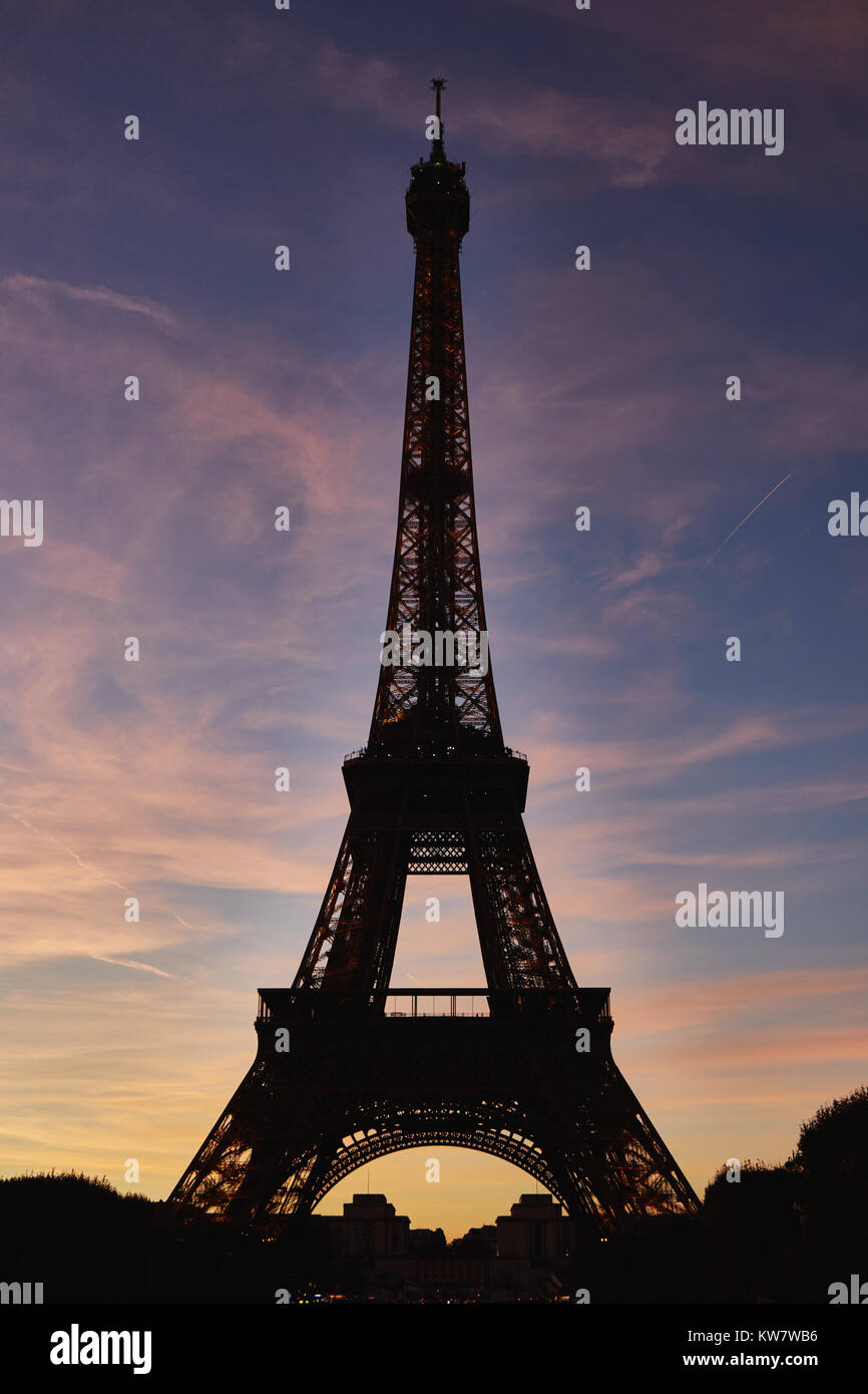 Eiffel tower in evening time at autumn . Stock Photo